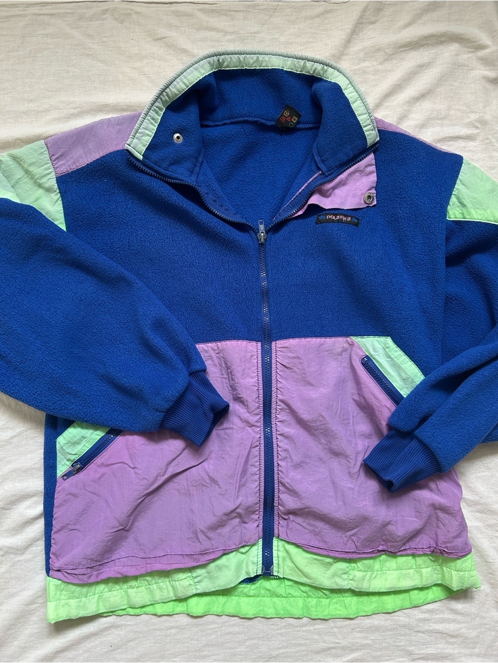 Vintage Women’s Colorblock Fleece Jacket in Blue, Purple, Mint - Picture 2 of 6